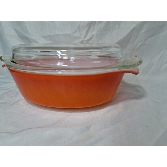 Vintage Anchor Hocking Fire King Orange Casserole with Lid 1.5 QT , Oval, Ombre - Picture 3 of 11
